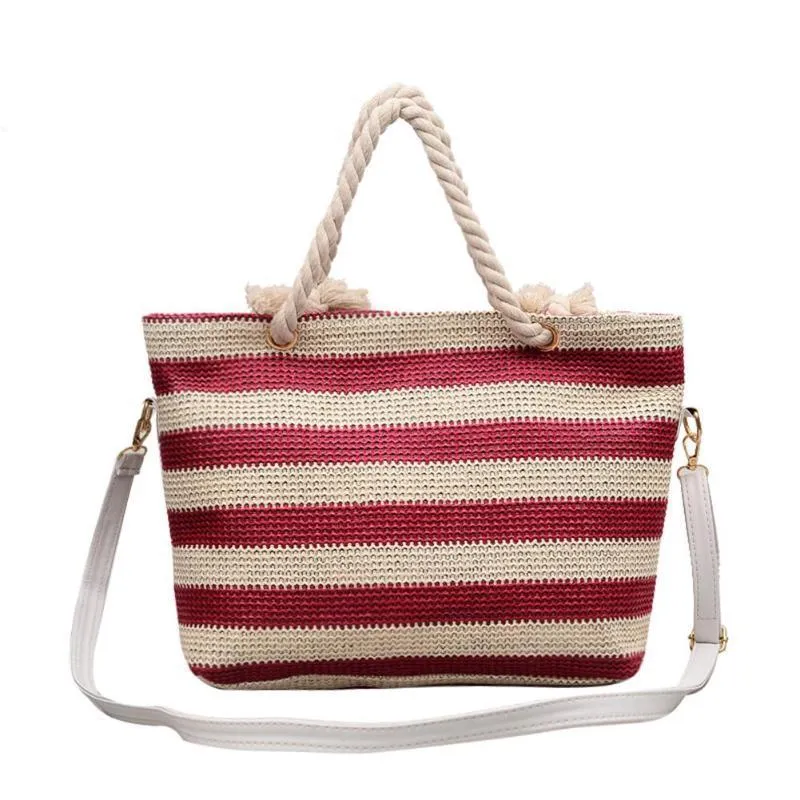 Bucket Shape Striped Large Shoulder Bag