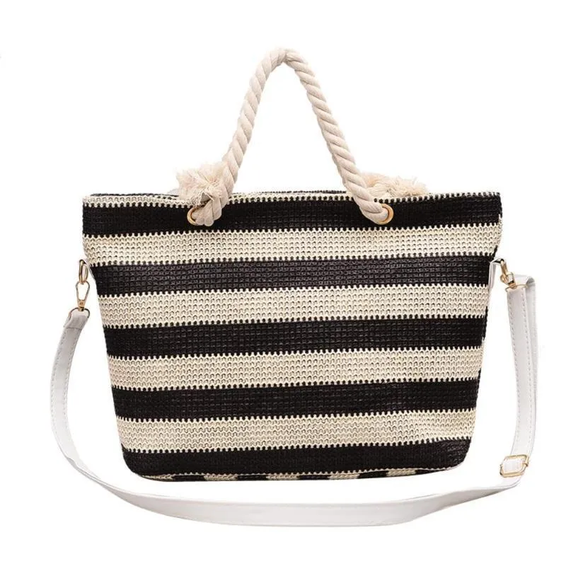 Bucket Shape Striped Large Shoulder Bag