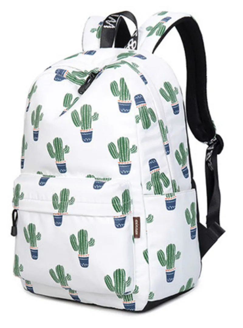 Cactus Pattern Printing Book Bag Female School Bagpack