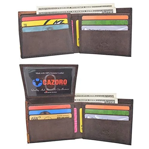 Cazoro RFID Blocking Bifold Wallet Passcase Genuine Leather and Flip Up ID Mens Wallets