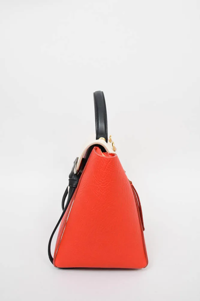 Celine Red/White/Blue Leather Belt Top Handle Bag w/ Strap