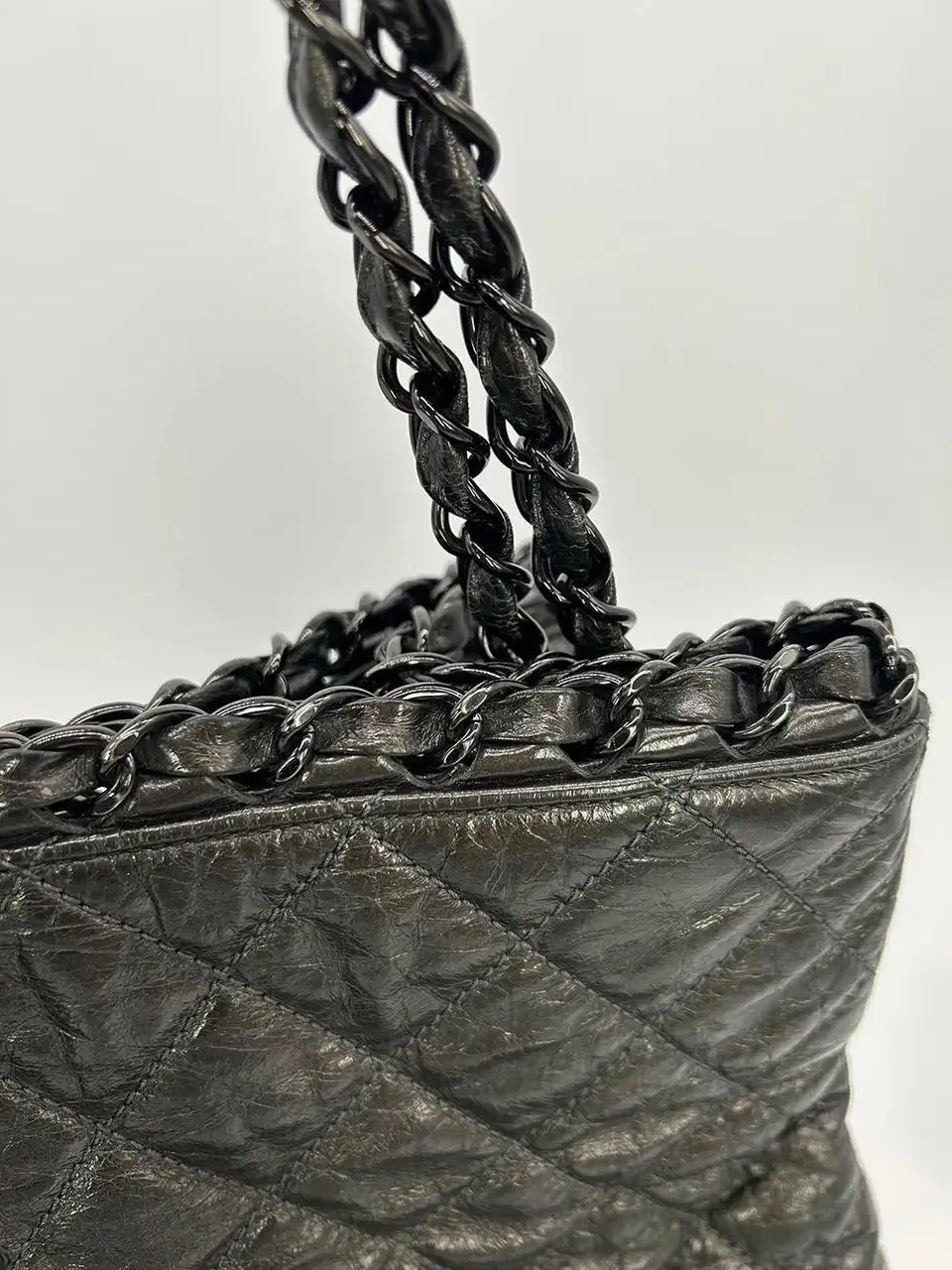 Chanel Grey Metallic Leather Chain Me Shoulder Bag Tote