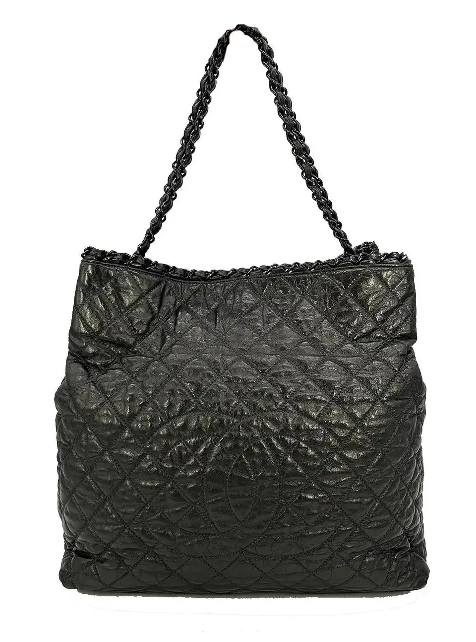 Chanel Grey Metallic Leather Chain Me Shoulder Bag Tote