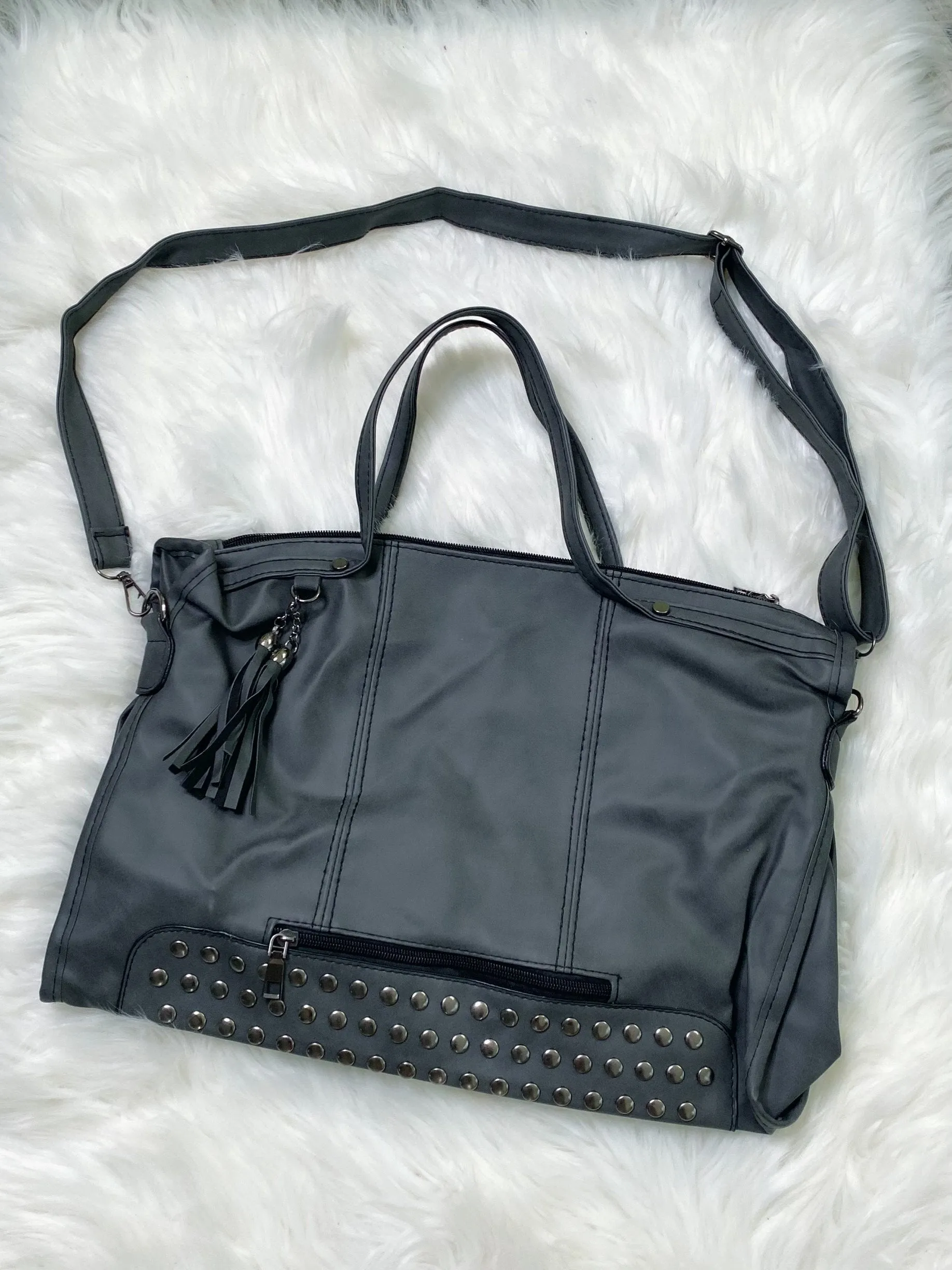 Charcoal Black Rivet Stud Tote Bag Purse