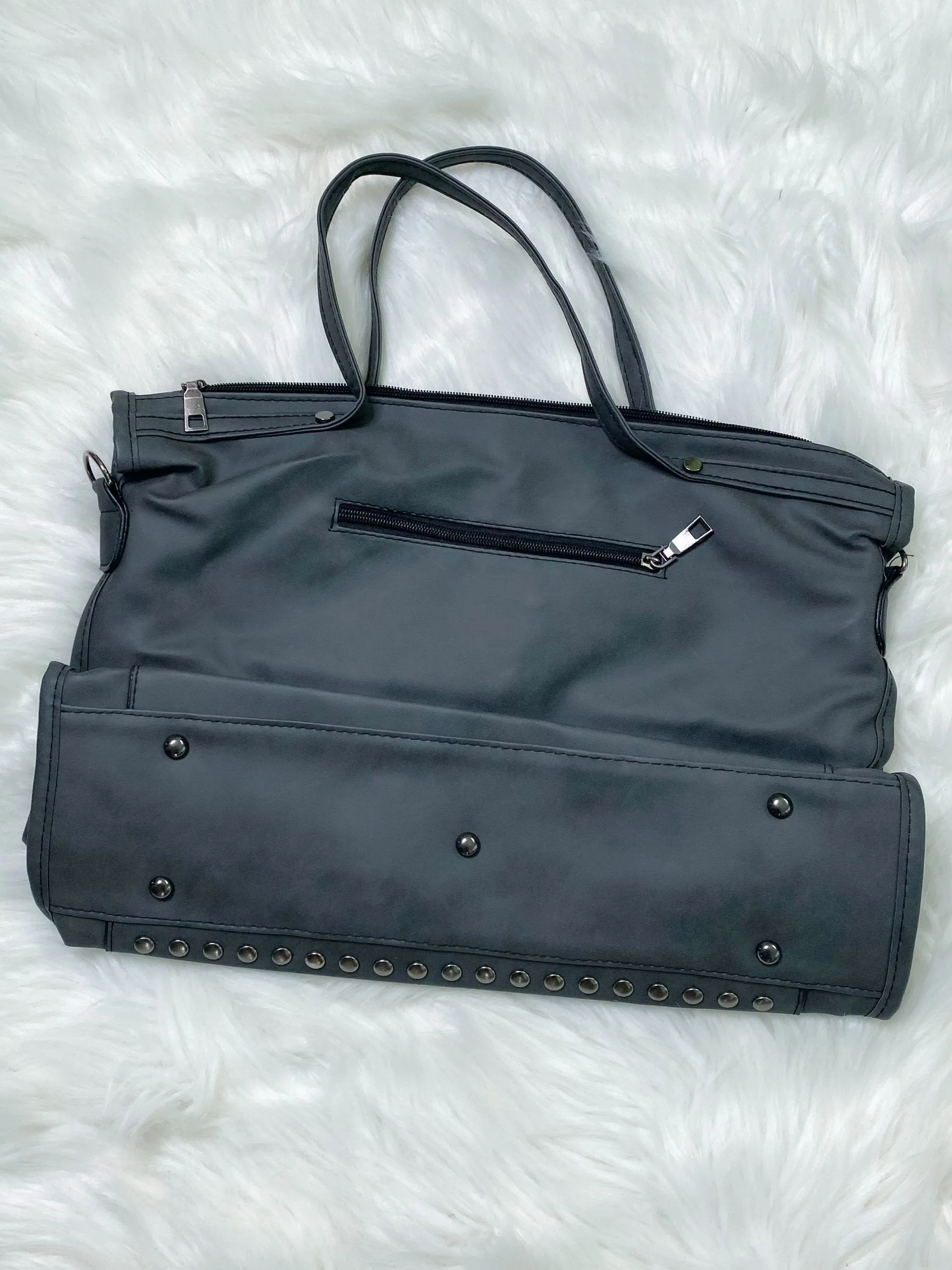 Charcoal Black Rivet Stud Tote Bag Purse