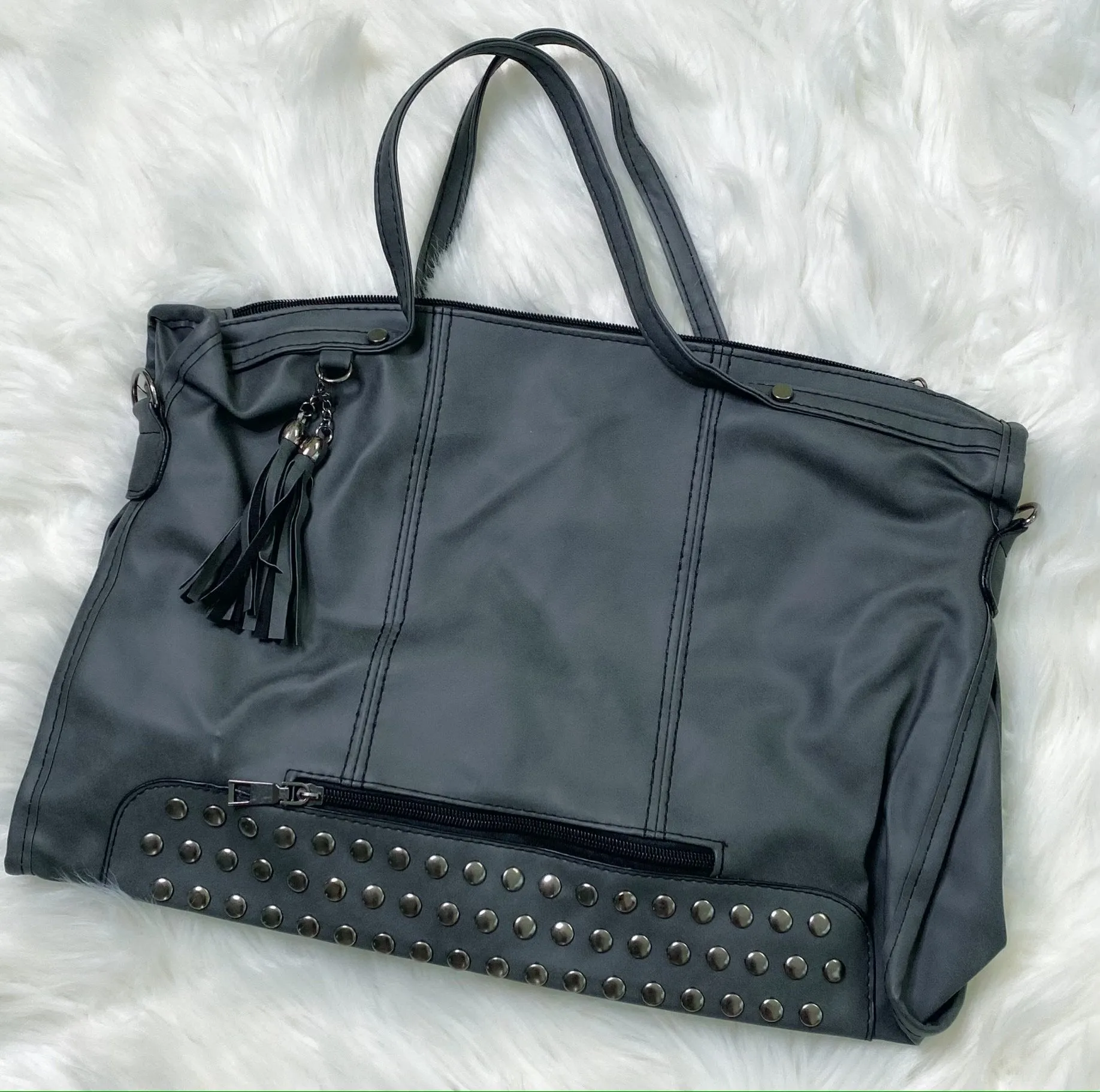 Charcoal Black Rivet Stud Tote Bag Purse