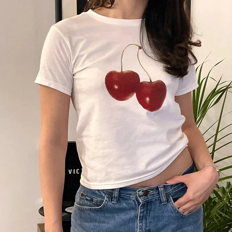 Cherry Print Stylish Graphic Tee