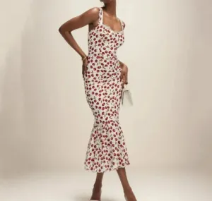 Cherry Print Stylish Strap Midi Dress