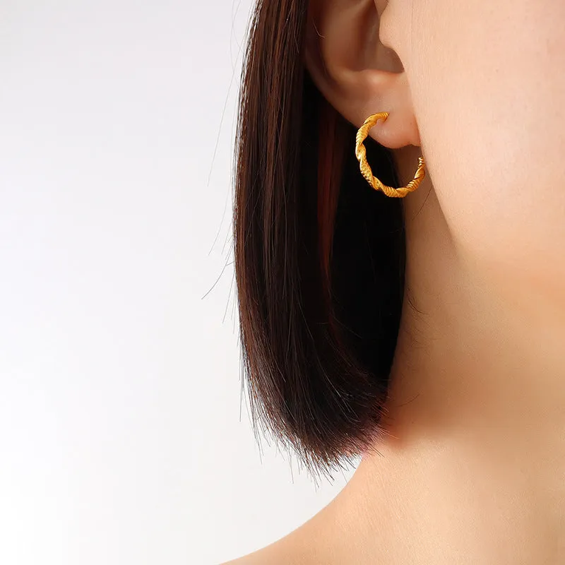 Chic C-shape Twisted Pattern Earrings in 18K Gold Plated Titanium Steel