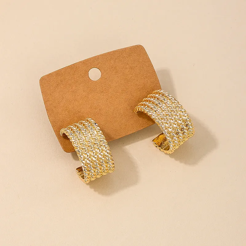 Chic Metal Geometric Earrings with C-Shaped Design