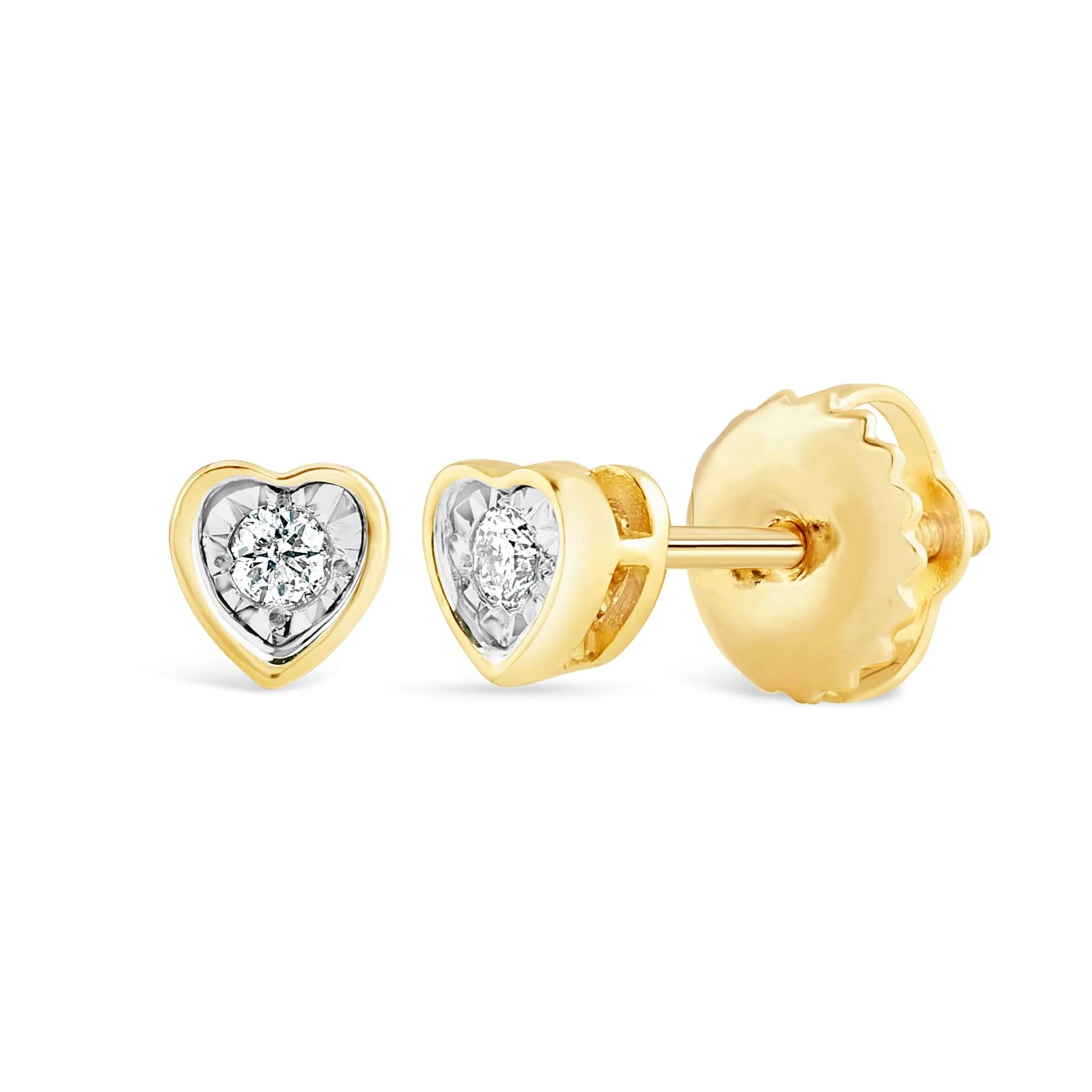 Children's Heart Shaped Stud Earrings with 0.03ct of Diamonds in 9ct Yellow Gold