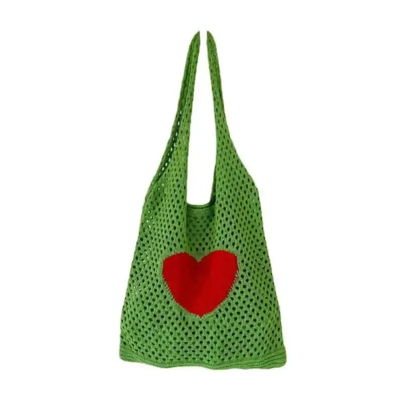 Crochet Heart Hollow Out Knitted Shoulder Bag