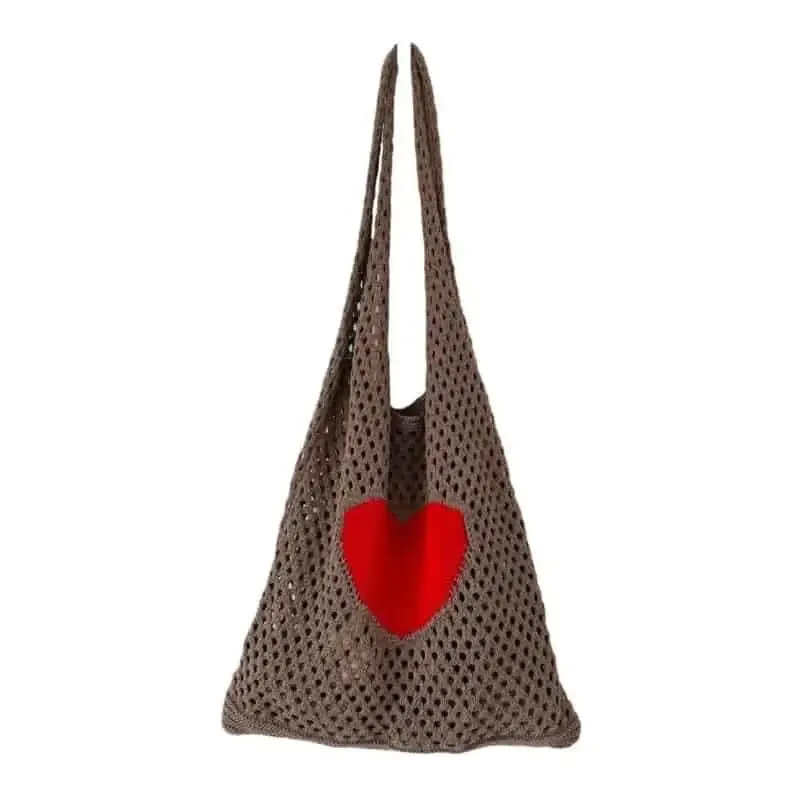 Crochet Heart Hollow Out Knitted Shoulder Bag