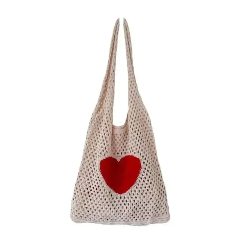 Crochet Heart Hollow Out Knitted Shoulder Bag