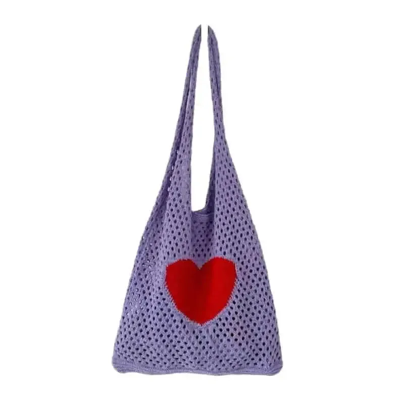 Crochet Heart Hollow Out Knitted Shoulder Bag