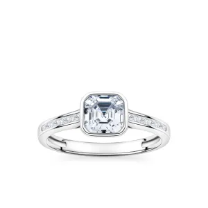 Cubic Zirconia Square Bezel Ring in Sterling Silver