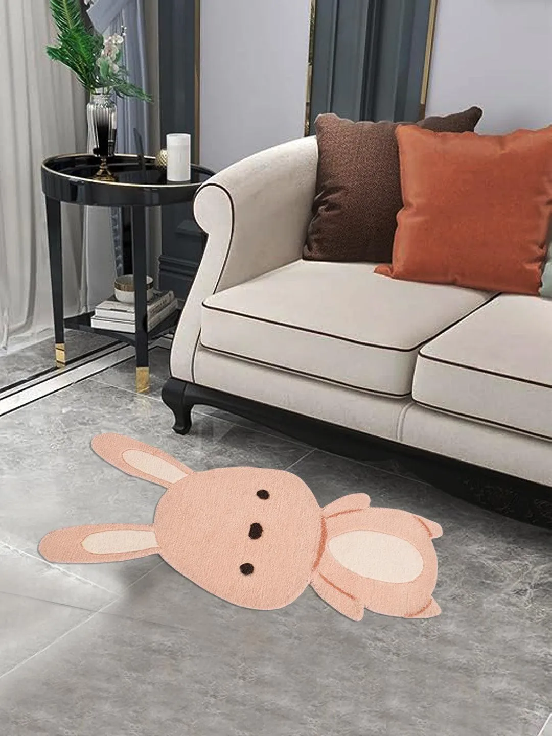 Cute Bunny Design Tufted Woolen Rug | 3.2x1.3 ft