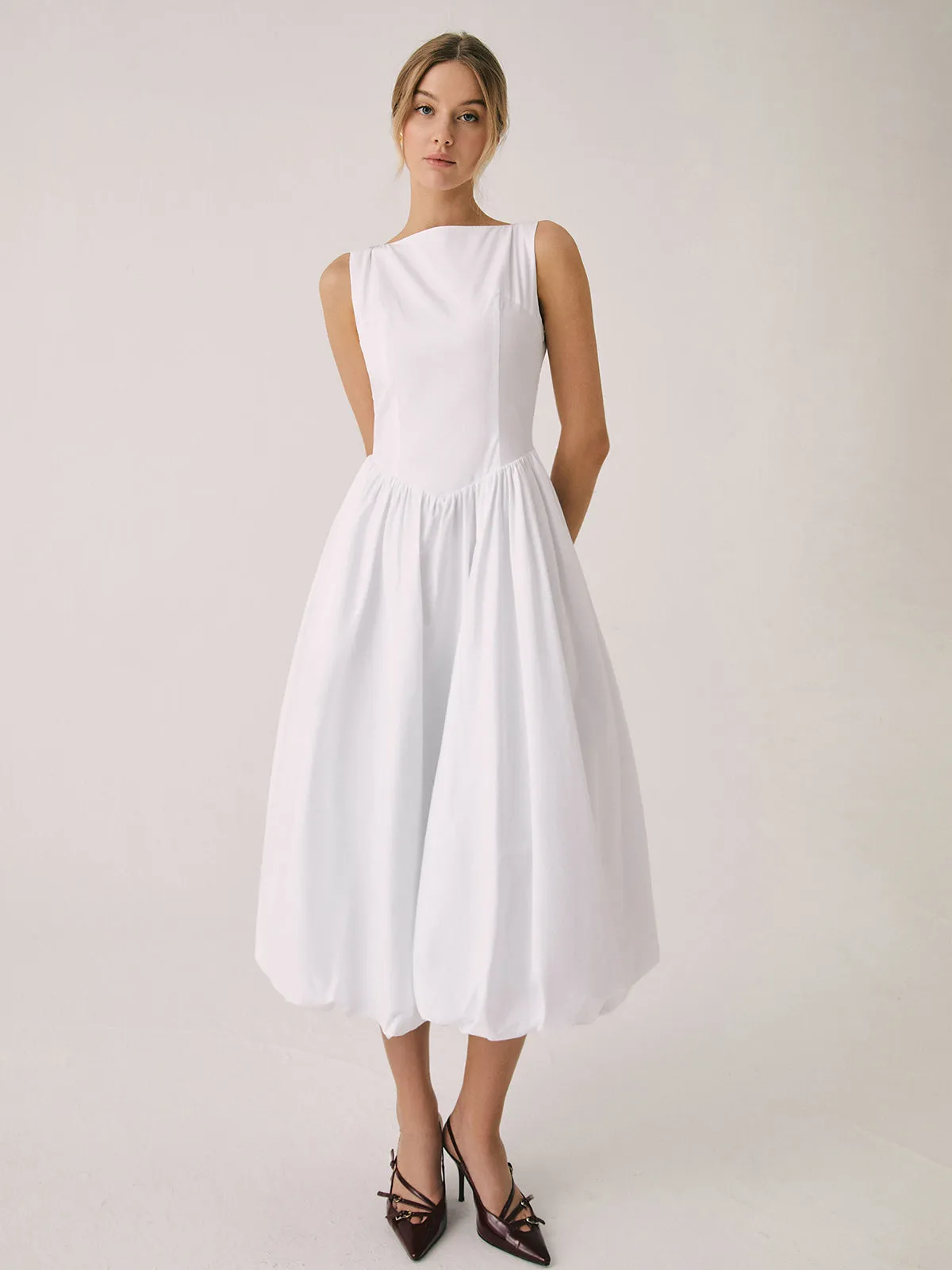 Cutout Cotton Graceful Sleeveless Midi Dress