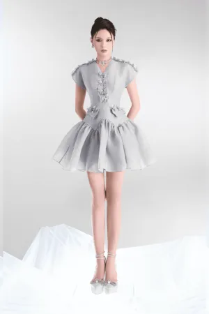 Cynthia A-line V-Neck Organza Mini Dress