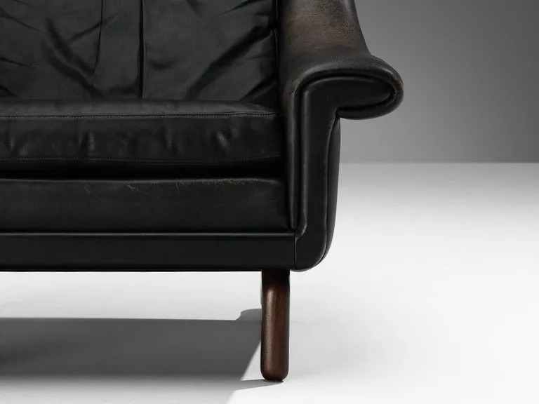 Danish Lounge Chair in Black Leather and Teak