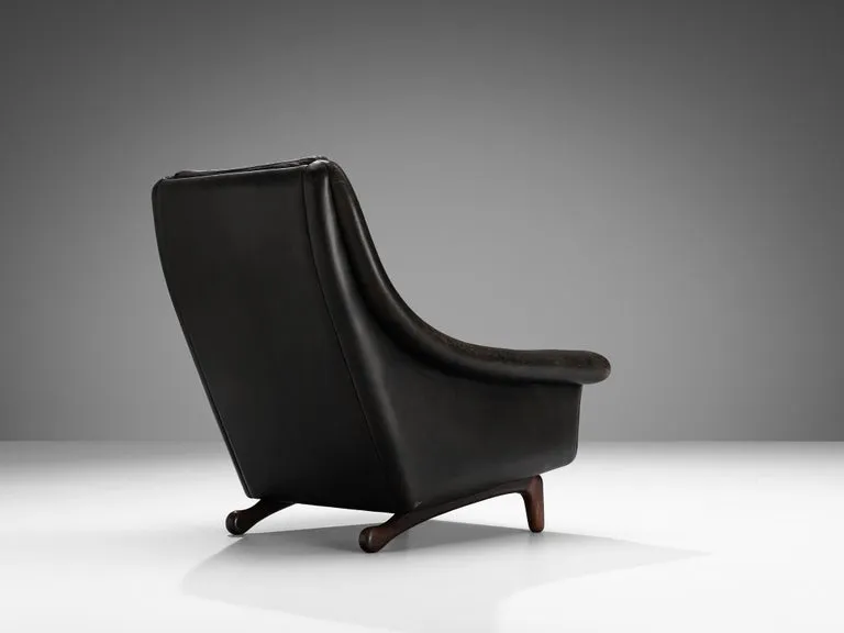 Danish Lounge Chair in Black Leather and Teak