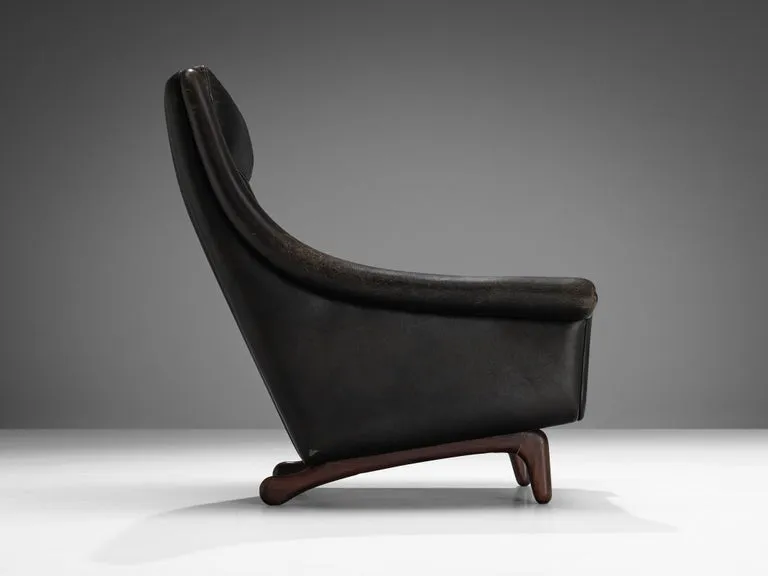 Danish Lounge Chair in Black Leather and Teak