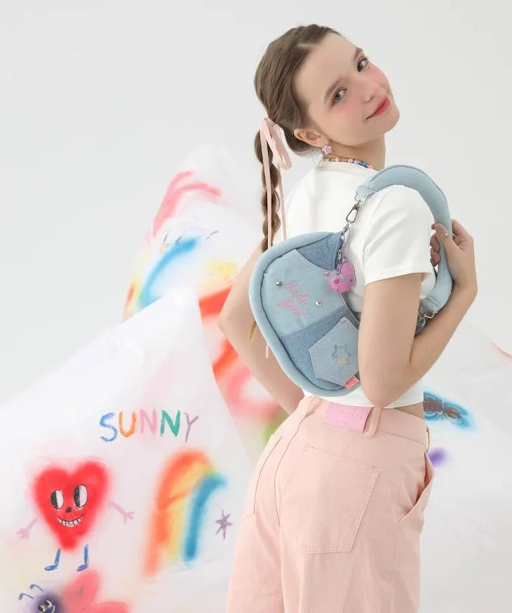 Denim Butterfly Pendant Underarm Messenger Bag