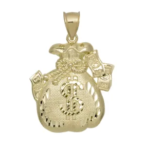 Diamond-Cut Money Bag Luck Pendant 10K Yellow Gold