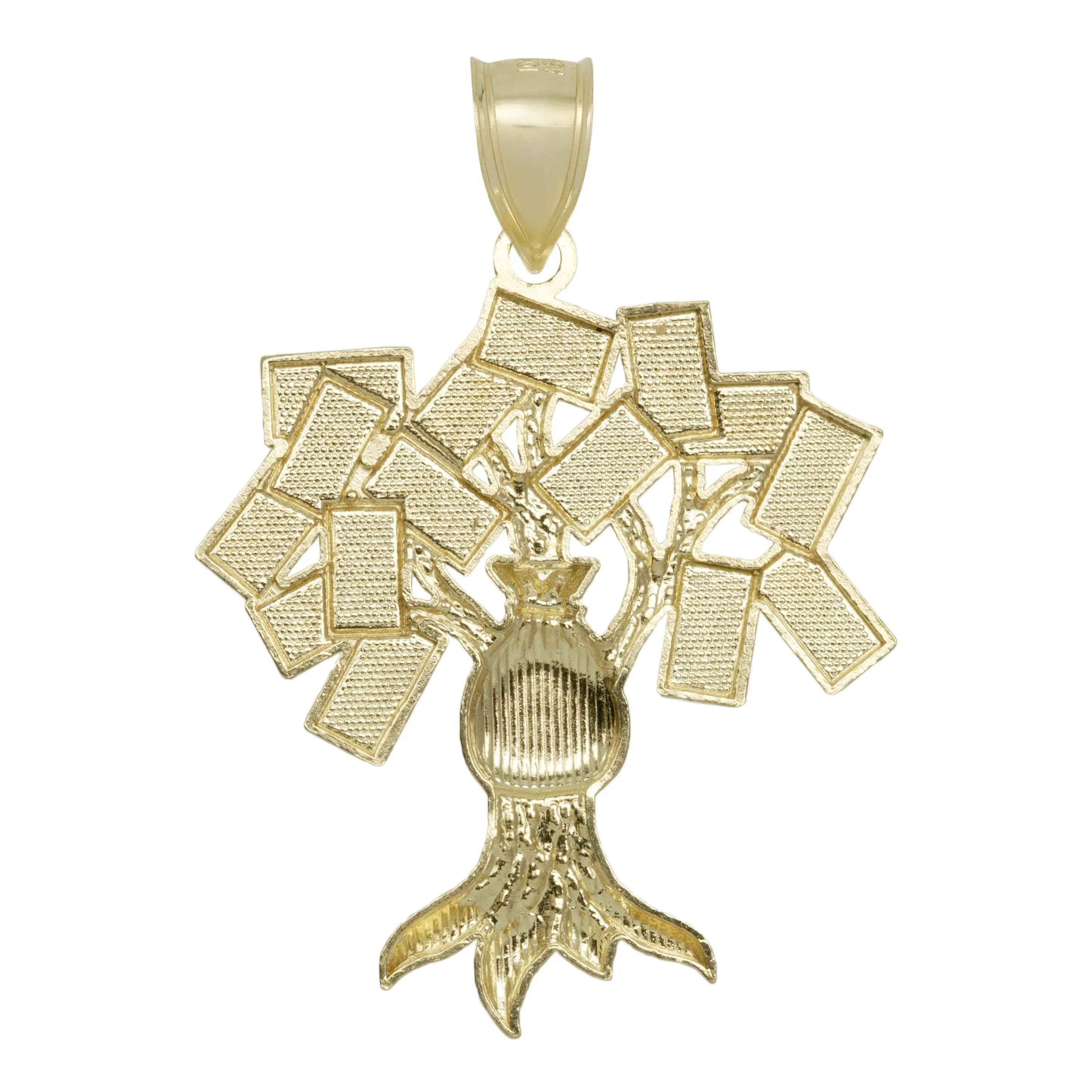 Diamond-Cut Money Bag Tree Pendant 10K Yellow Gold