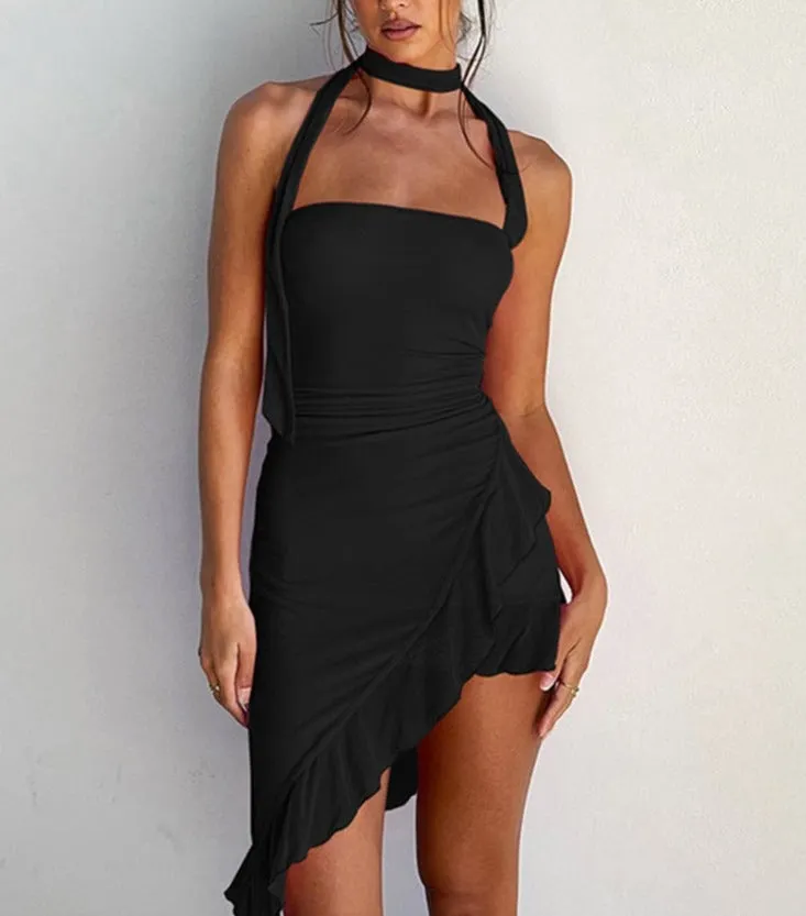 Draped Frill Stylish Tube Mini Dress