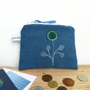 Embroidered Daisies Linen Purse