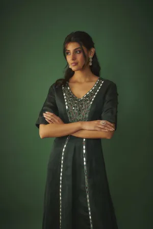 EMERALD GREEN MIRROR WORK EMBROIDERED KURTA PANT SET