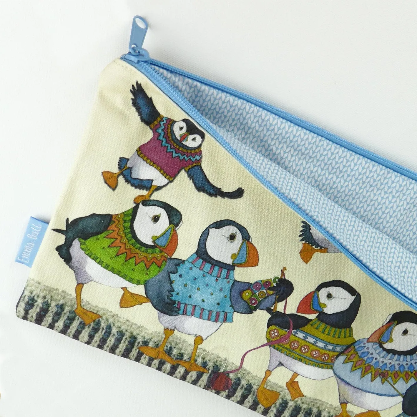 Emma Ball - Long Project Bag - Woolly Puffins