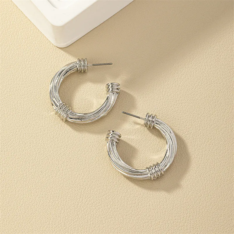 Exquisite C-Shaped Metal Earrings with Woven Fried Dough Twists