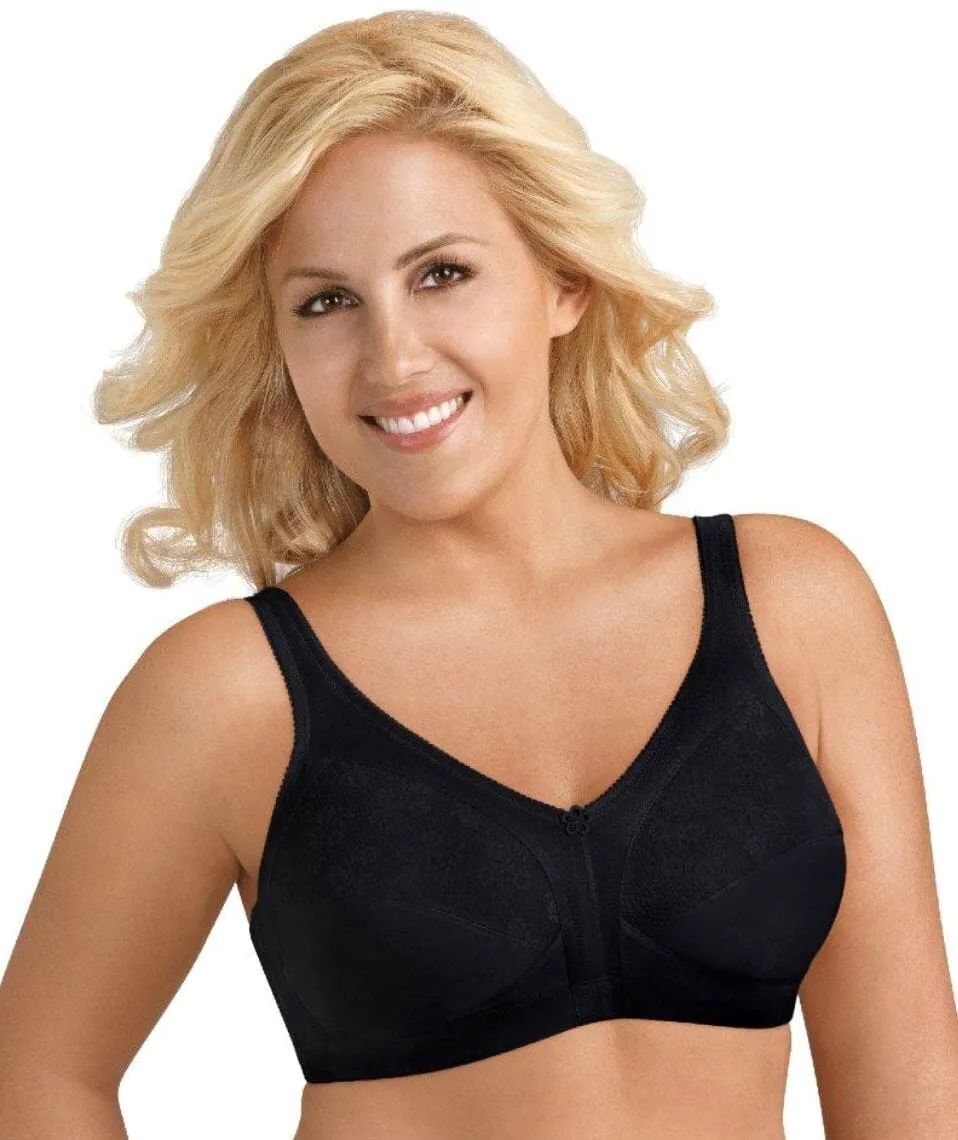 Exquisite Form Fully Side Shaping Wire-Free Bra With Floral - Black