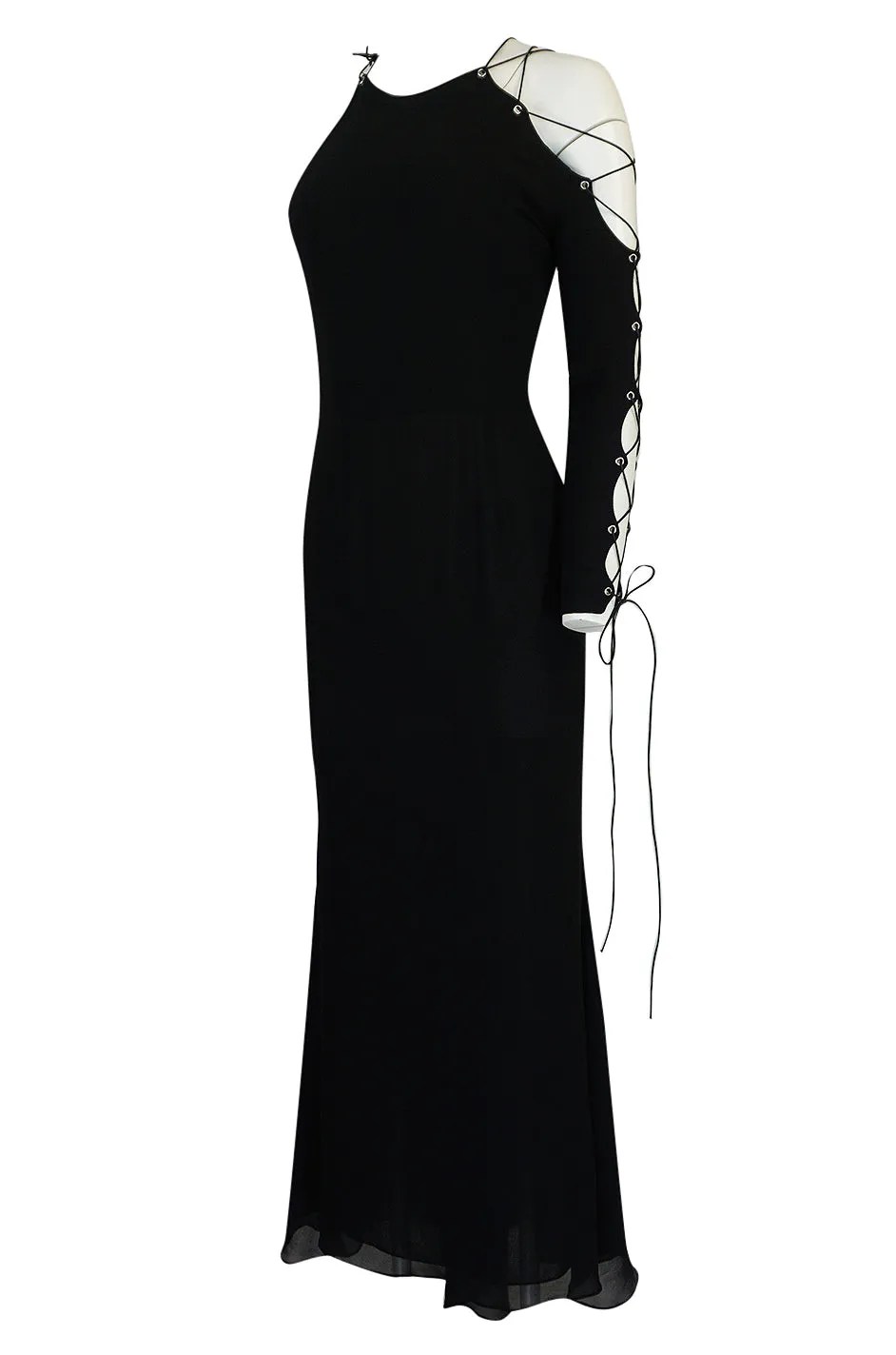 Fall 1991 Gianni Versace Couture Laced Up Sleeve Corset Dress