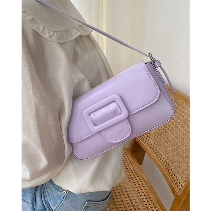 Faux Leather Buckled Flap Shoulder Bag