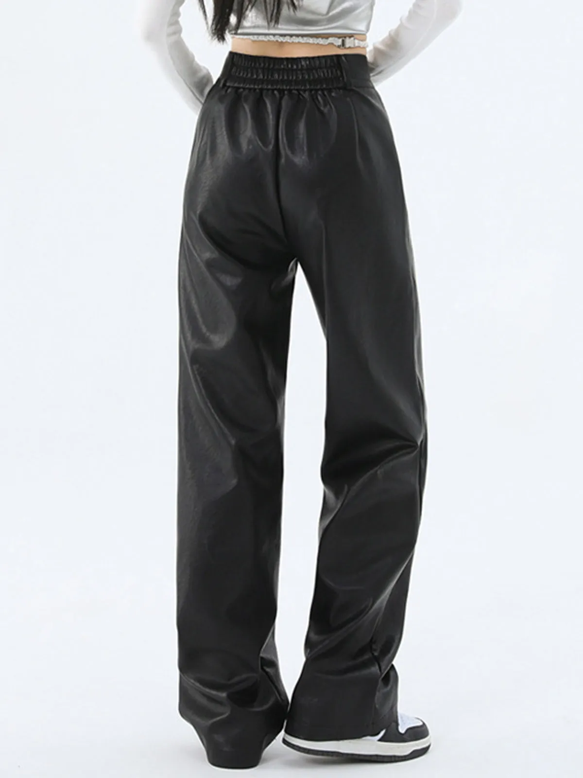 Faux Leather Graceful Straight Leg Pants