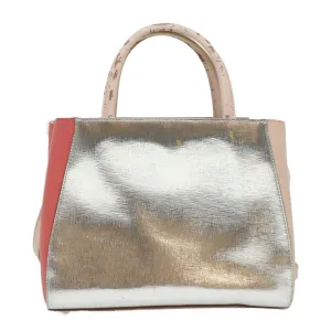 FENDI Hand Bag Leather Pink Silver beige Auth cl260