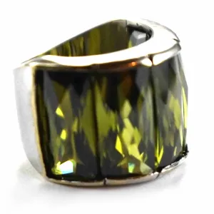 Five rectangle olive cubic zirconia silver ring