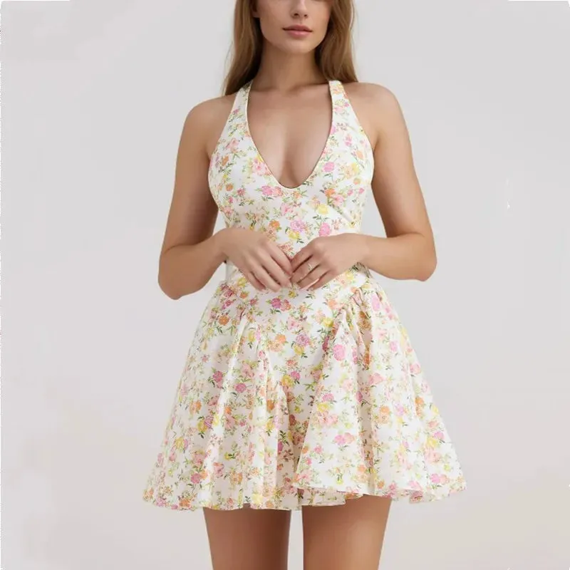 Floral Halter Stylish Mini Dress