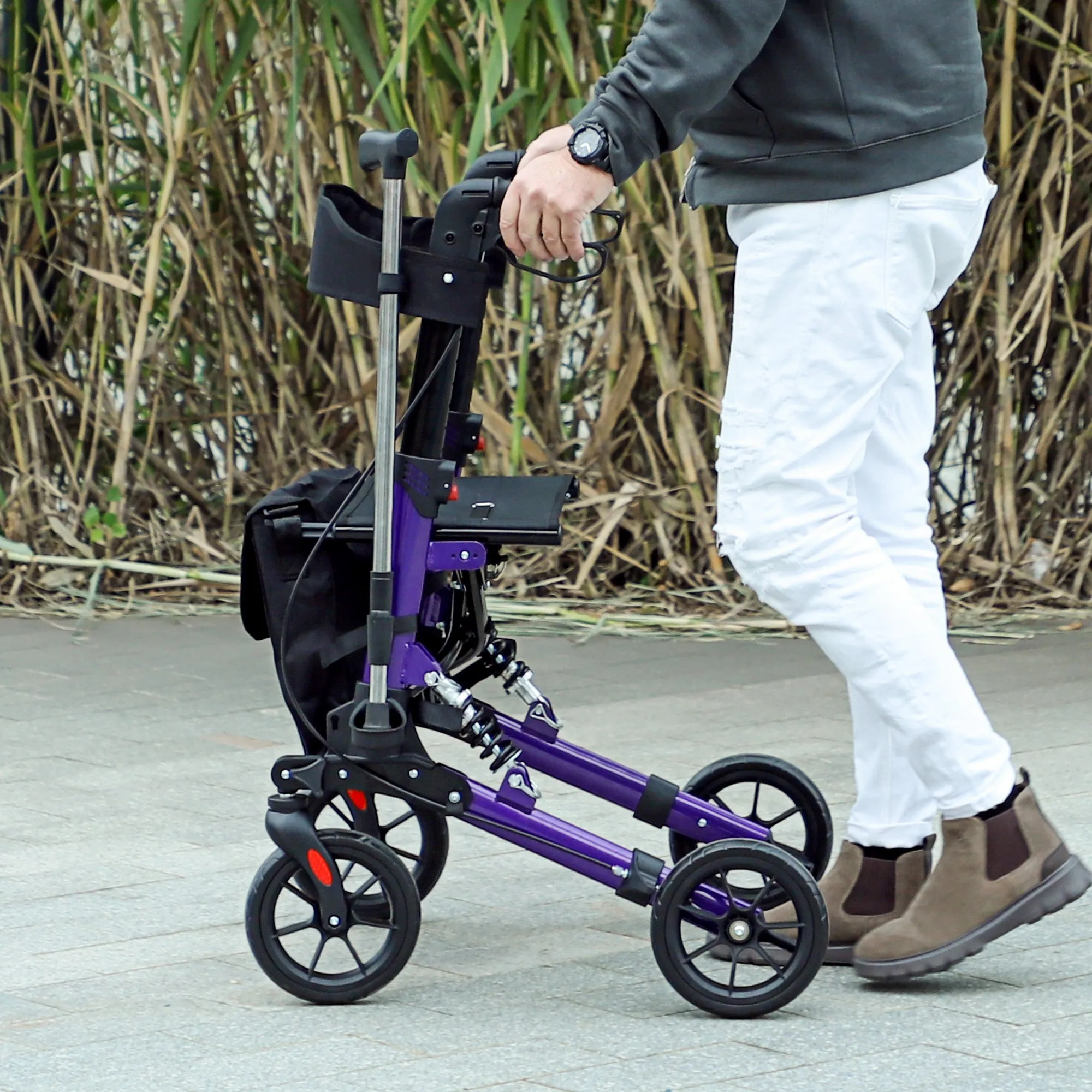 Folding Rollator Walker with Seat, Backrest, Bag, 4 Wheels, Purple