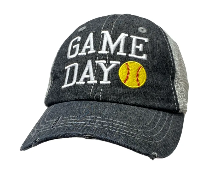 Game Day Softball MOM Hat Softball LOVE Softball MOM Softball Grandma Mimi Gigi Nana Aunt Sister Mesh Embroidered MESH Hat Trucker Hat Cap