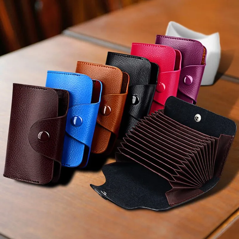 Genuine Leather Men Business Card Holder Wallet 15 Bits Card Case Bank Credit Card Case ID Holders Women Cardholder Porte Carte