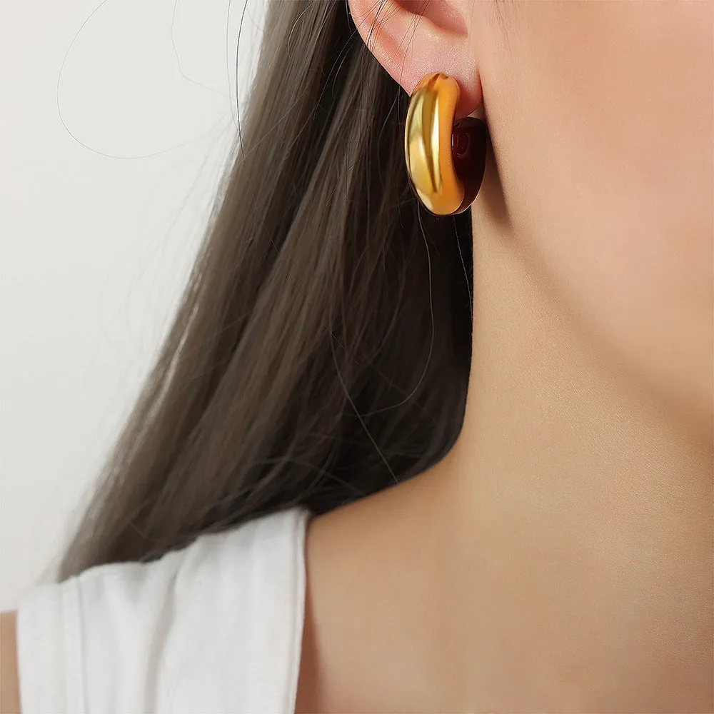 Geometric Gold-Plated Glaze Earrings for Fashion-Forward Women