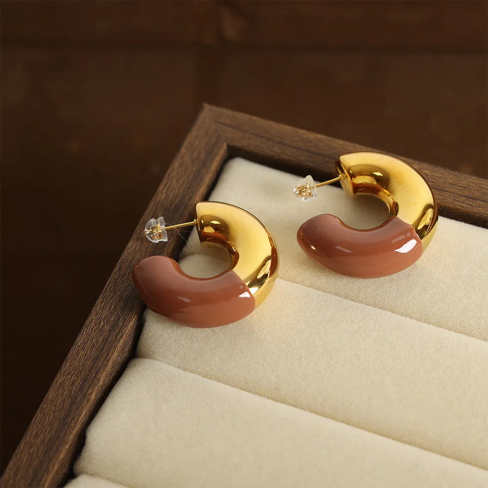 Geometric Gold-Plated Glaze Earrings for Fashion-Forward Women