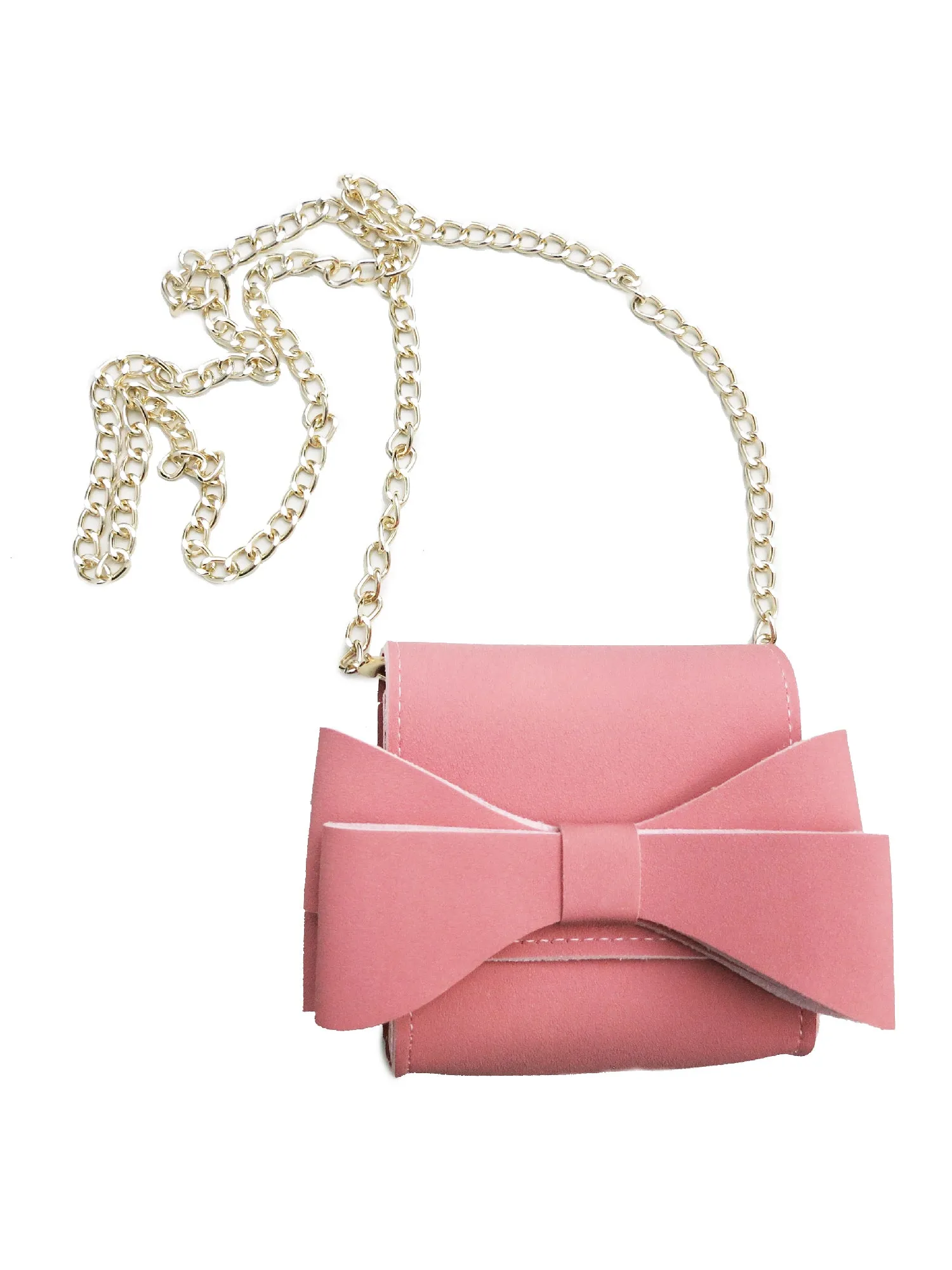 Girls Pink Bow Gold Chain Synthetic Leather Purse