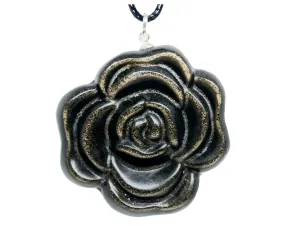 Golden Obsidian Crystal  Rose Pendant Necklace