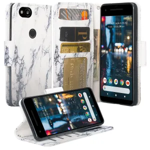 Google Pixel 2 Case, Pixel 2 Case, Slim Flip Folio [Kickstand] Pu Leather Wallet Case with ID & Card Slots & Pocket   Wrist Strap - Marble