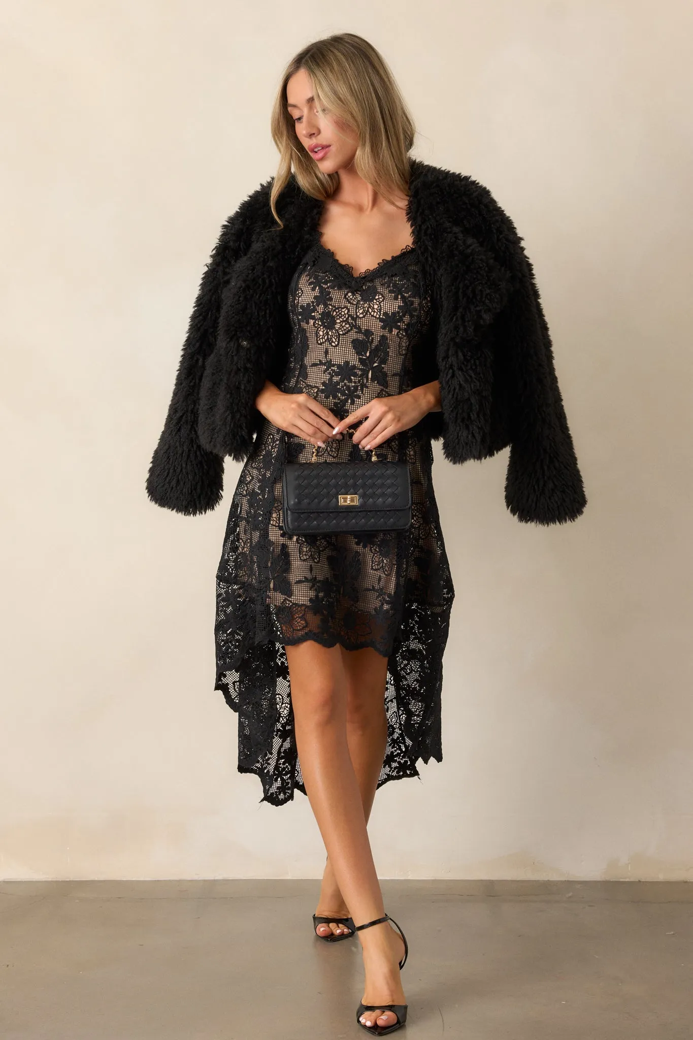 Graceful Bloom Black Lace High Low Dress